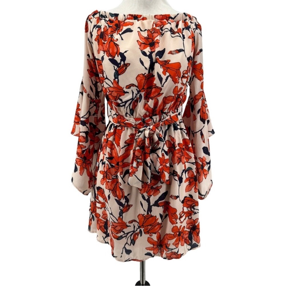 Lulu’s Blushing Blooms Nude Floral Print Off The Shoulder Dress S - Picture 3 of 3